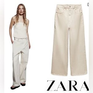 Zara Women's Beige Wide-Leg Jeans